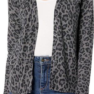 NWT Amazon Essentials Women's Vee Cardigan-Charcoal Heather Animal